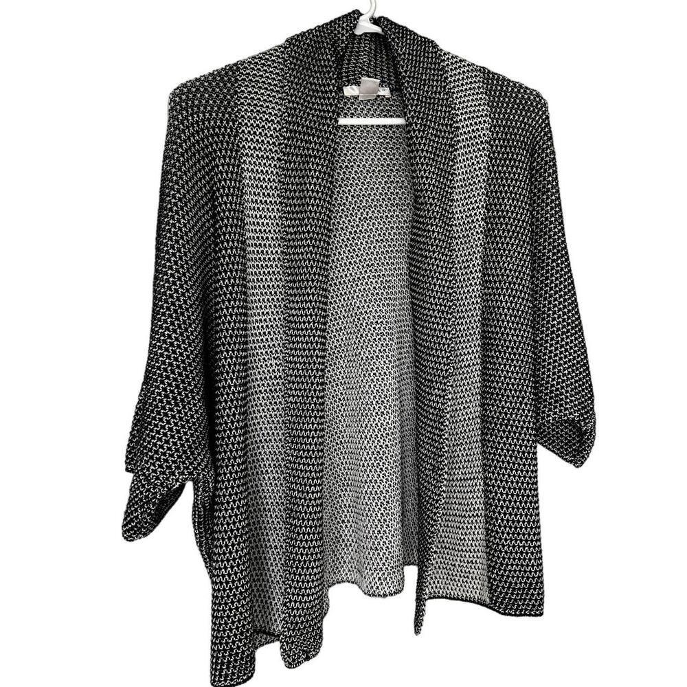 Kenar Knit Sweater Short Sleeves Open Front Size S Black and White